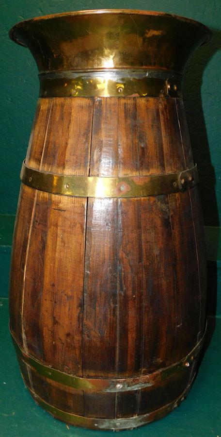 Antique Oak Brass Bound Barrel Umbrella Stand (1 of 4)
