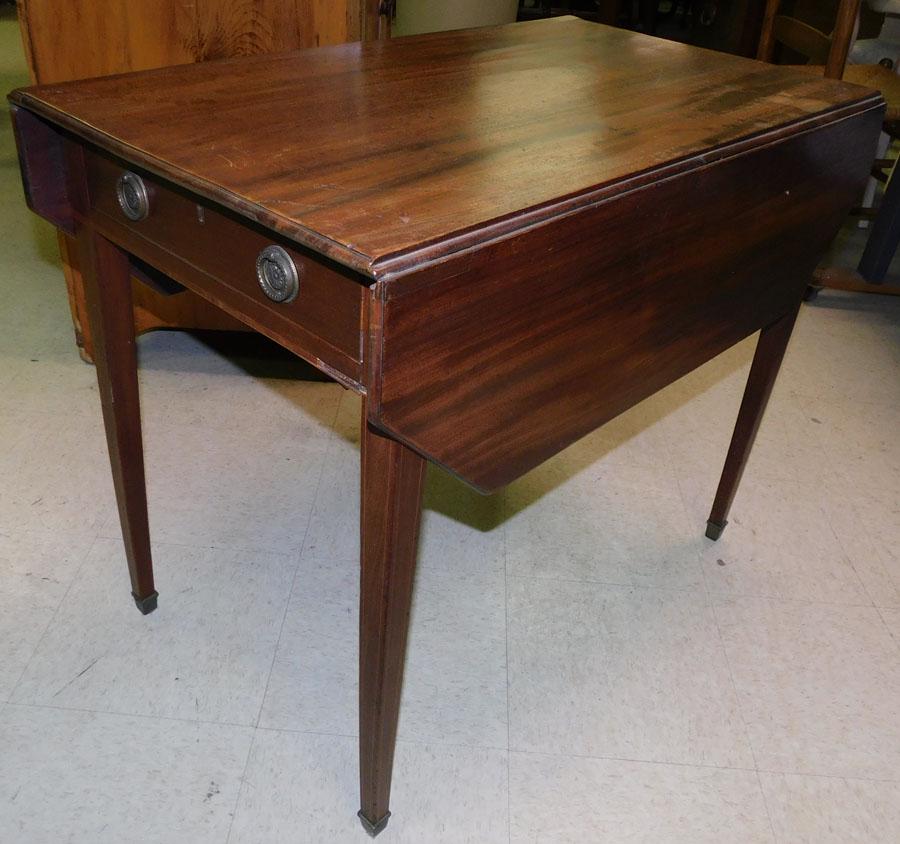 19th C Mahogany Inlay One Drawer Drop Leaf Table (1 of 4)