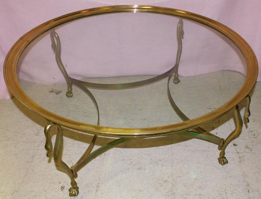 Brass  & Glass Top Table W/ Swan Head Base (1 of 4)