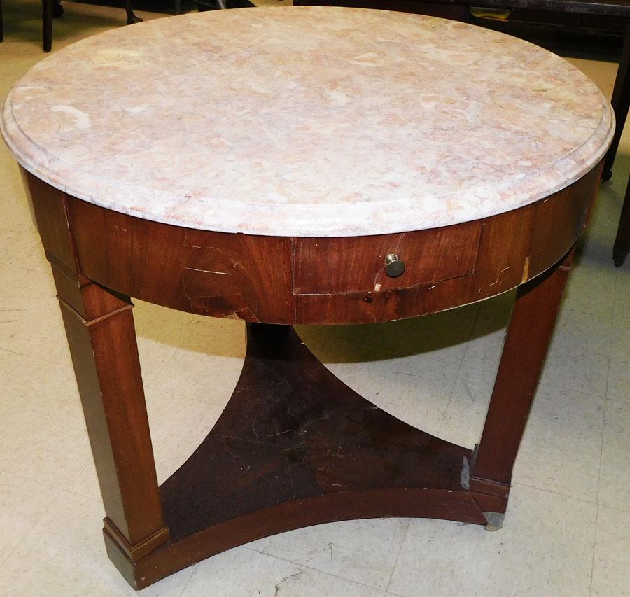 Mahogany French Empire Marble Top One Drawer Table (Needs Restorations) (1 of 2)
