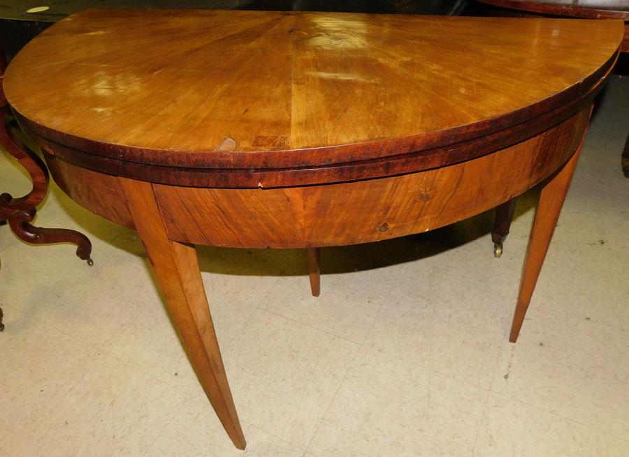 19th C Walnut Demilune Fold Over Top Game Table (1 of 6)