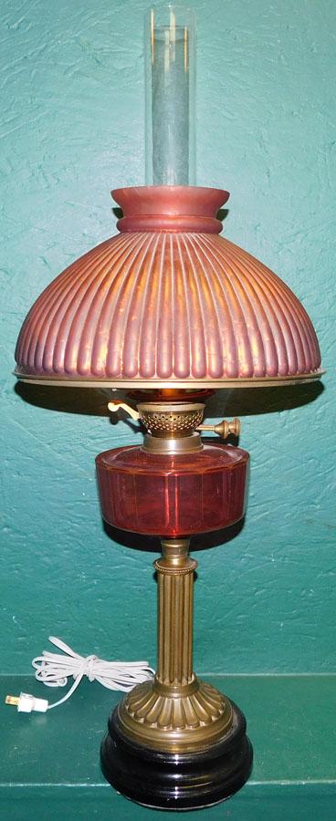 Cranberry & Brass Oil Lamp: Cranberry & Brass Oil Lamp. 31" H (Shade is 12")