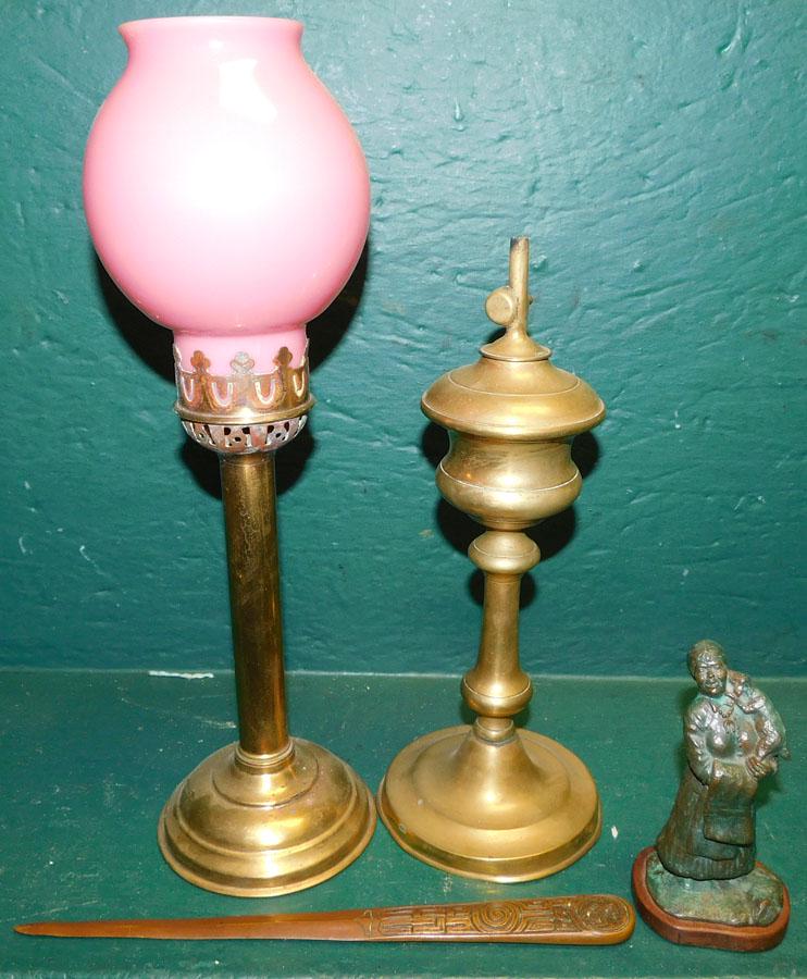 Lot Brass Lamps - Tiffany Letter Opener - Bronze Lady Sculpture (1 of 5)