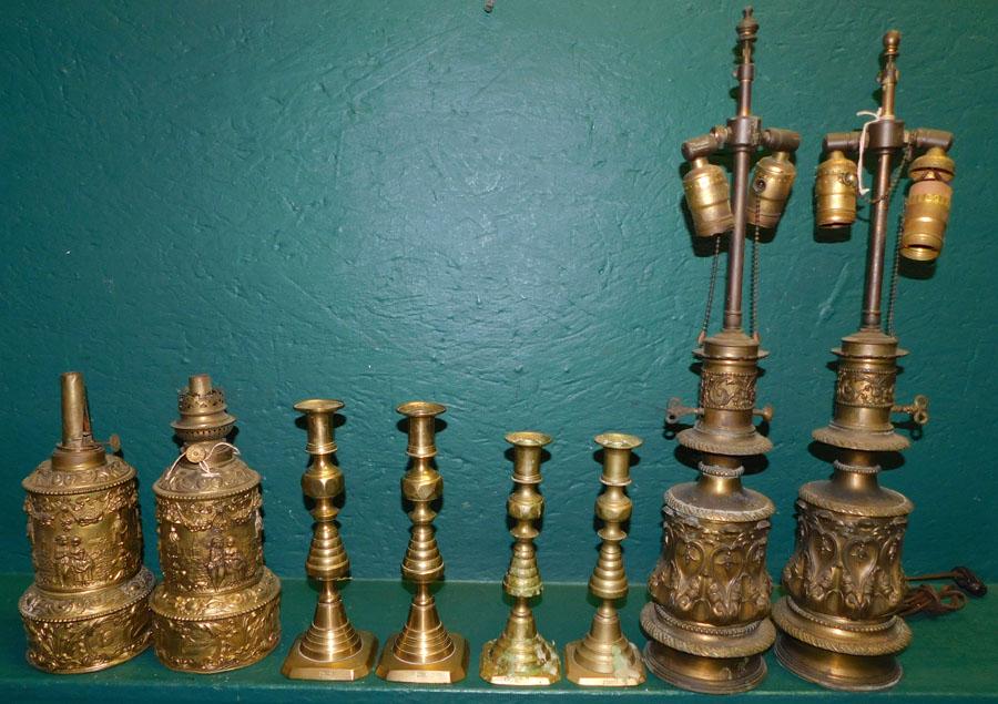 Lot Brass Candlesticks & Brass Lamps (1 of 6)