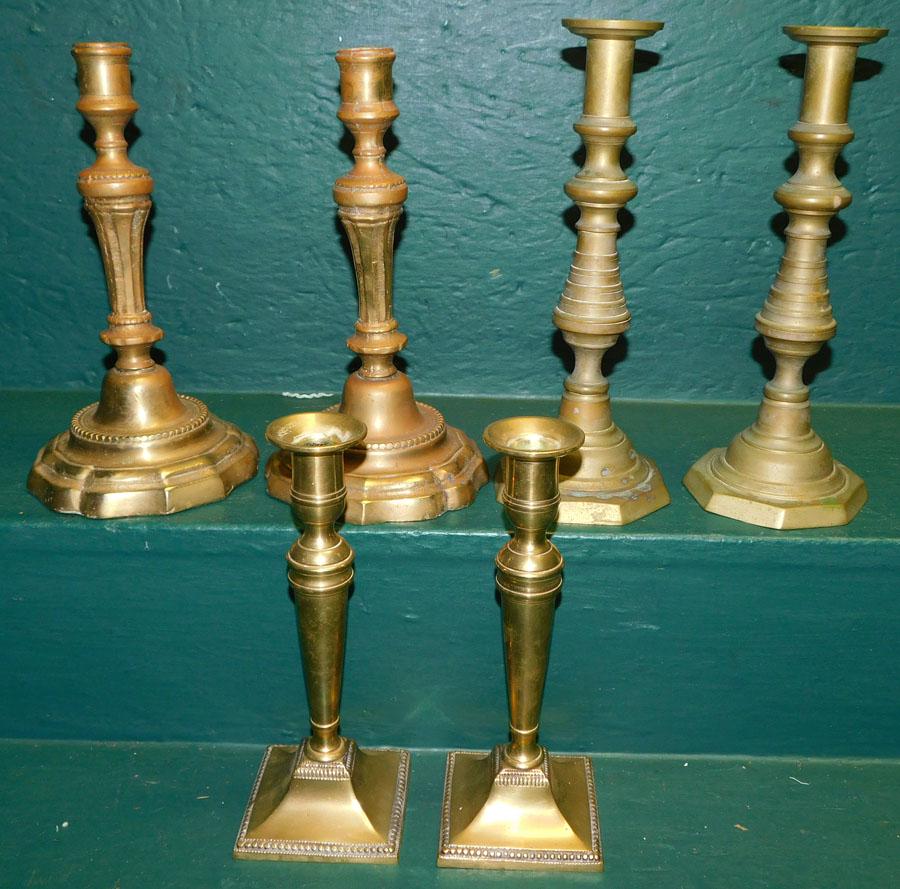 Lot 3 Pair Antique Brass Candlesticks (1 of 6)