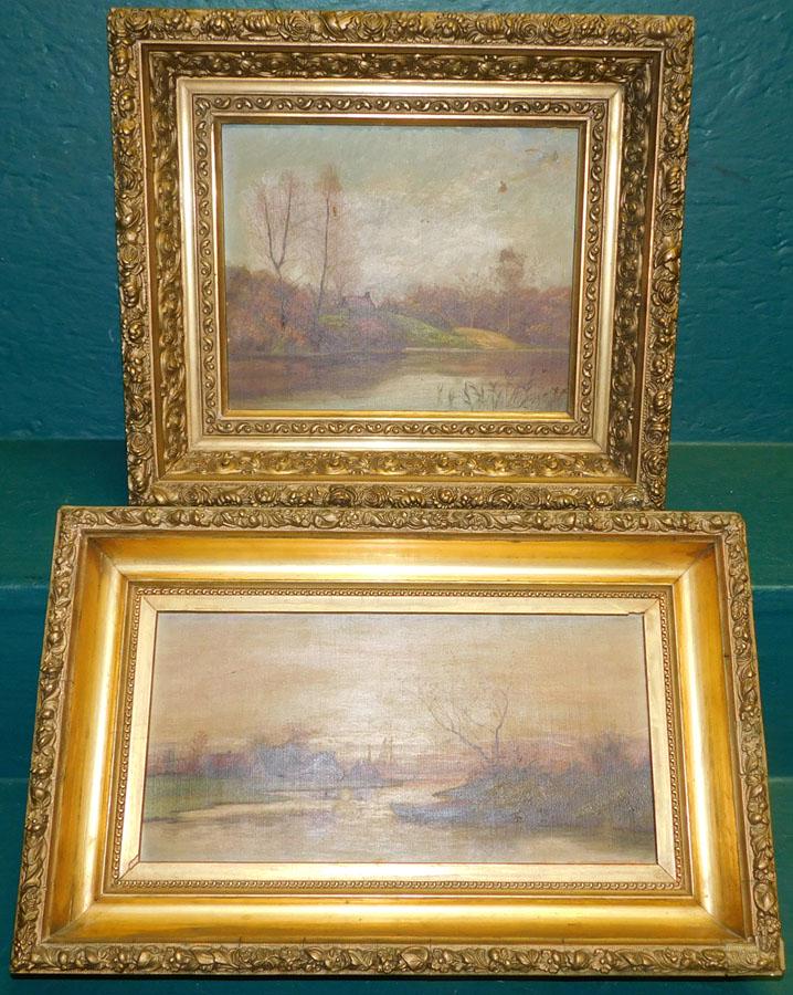 Two Small Antique OOC Lake Scenes (1 of 8)