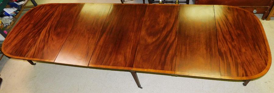 19th C Mahogany Banded Top 3 Part Dining Table W/4 Leaves (1 of 6)