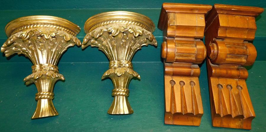 Pair Pine Wall Brackets & Gilded Wood Wall Brackets (1 of 5)