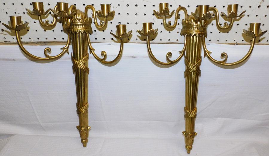 Pair Cast Brass 5 Arm Candle Sconces (1 of 4)