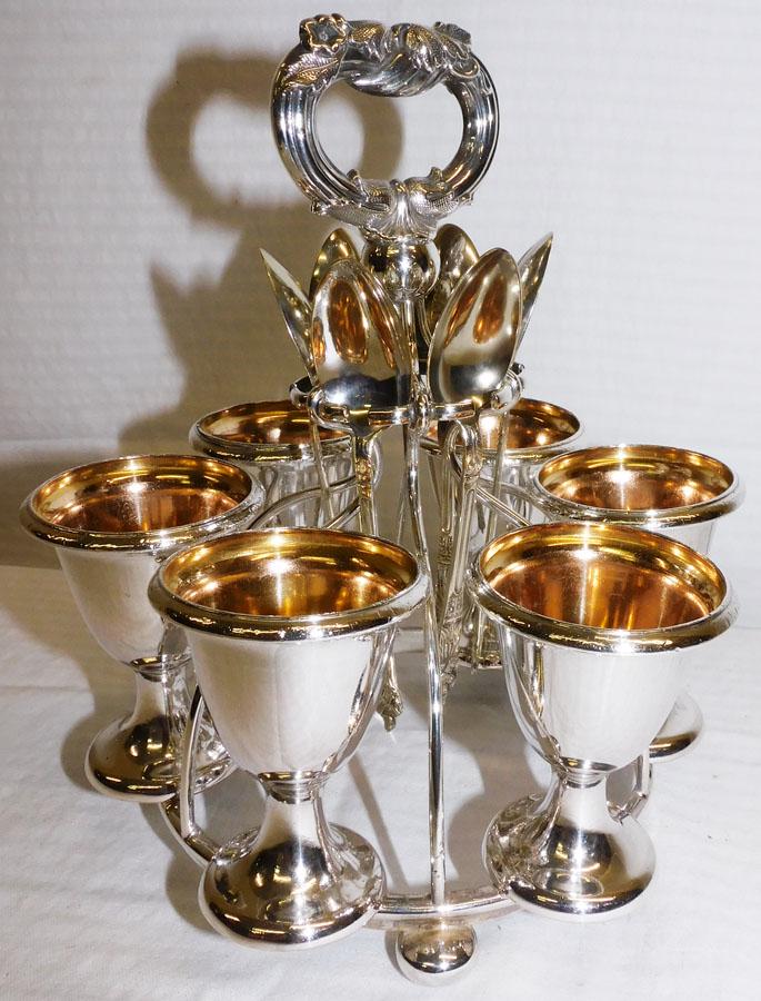 Sheffield Egg Cup Stand W/ Spoons (1 of 2)