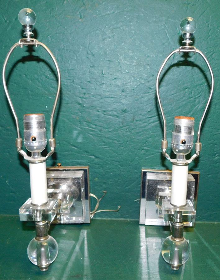 Pair Chrome & Glass Wall Lamps: Pair Chrome & Glass Wall Lamps. 16 1/2" H