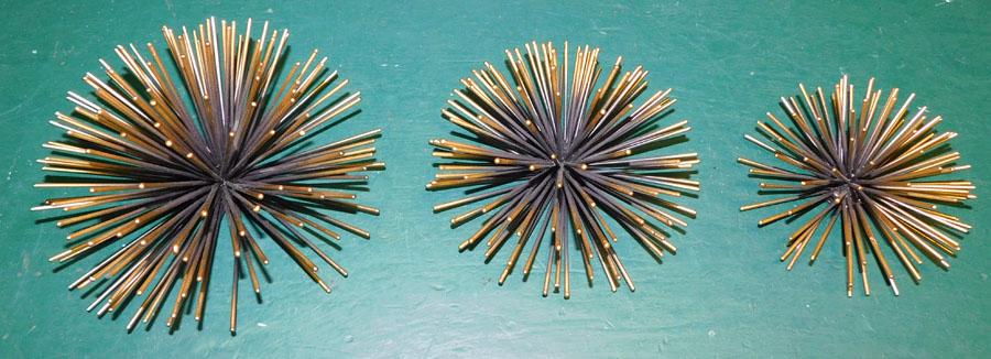 Three Curtis Jere Painted Metal Graduated Starburst: Three Curtis Jere Painted Metal Graduated Starburst. 6 1/2" Dia - Largest