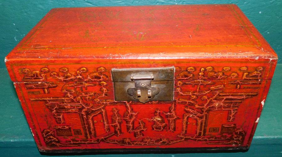 Oriental Red Lacquered Paint Decorated Box (1 of 6)