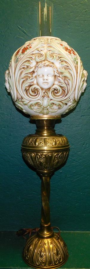 Victorian Brass Banquet Lamp W/ Milk Glass Shade (Electrified) (1 of 3)