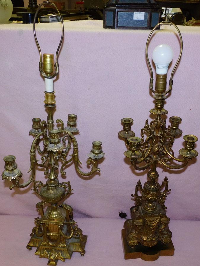 Pair Gilded Bronze Candelabra Lamps (1 of 6)