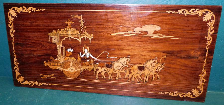 Rosewood Inlay Panel Of Coaching Scene: Rosewood Inlay Panel Of Coaching Scene. 24" X 11 1/4"