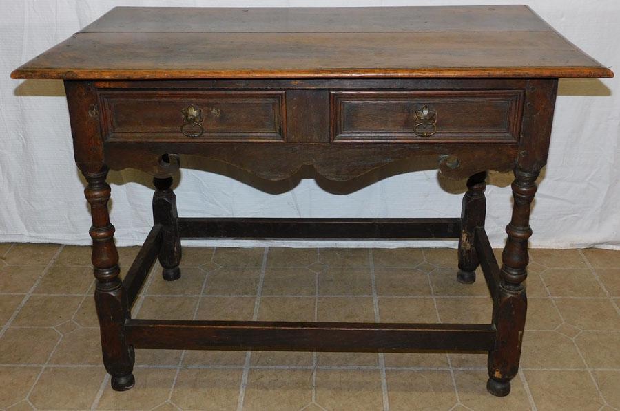 18th C Oak Stretcher Base One Drawer Table (1 of 6)