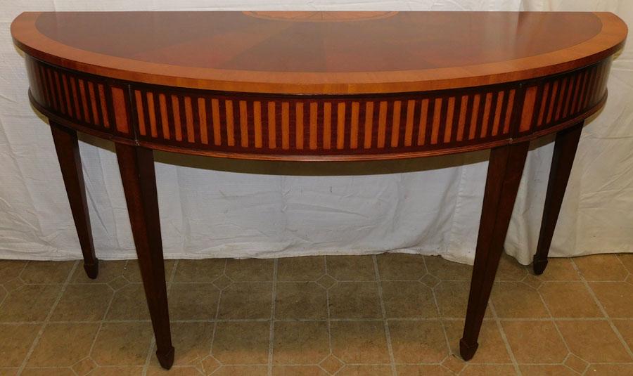 Mahogany Inlaid Demilune Console By Ethan Allen