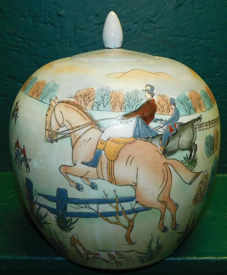 Porcelain Ginger Jar W/ Fox Hunt Scene (1 of 7)