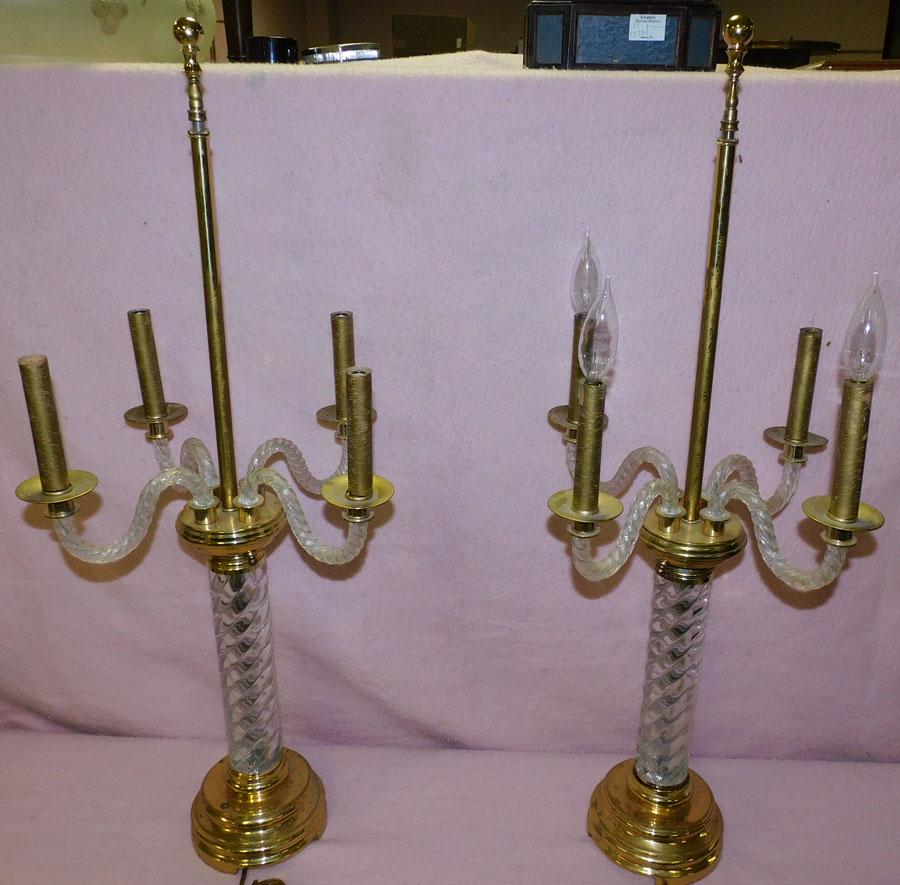 Pair Brass & Crystal Candelabra Lamps (1 of 3)