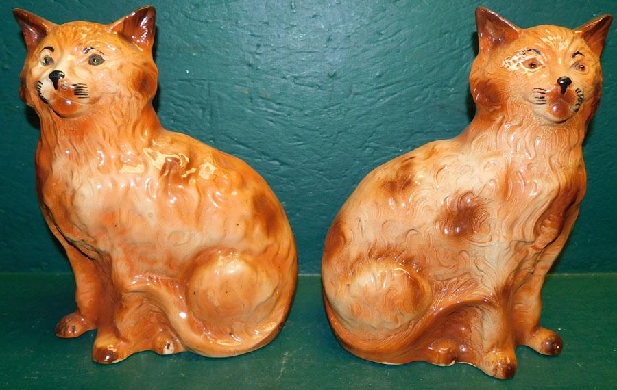 Pair Staffordshire Glass Eye Cats: Pair Staffordshire Glass Eye Cats. 12 1/2" H