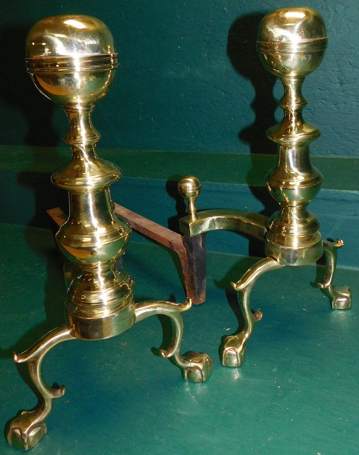 Pair Polishing Cast  Brass Cannonball Andirons By Harvin (1 of 4)