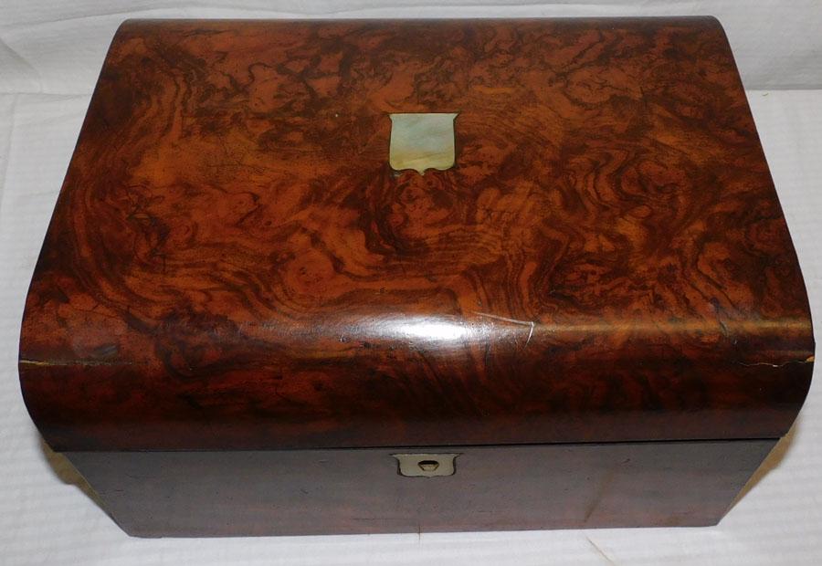 19th C Burl Walnut Dresser Box W/ Original Bottles (1 of 7)