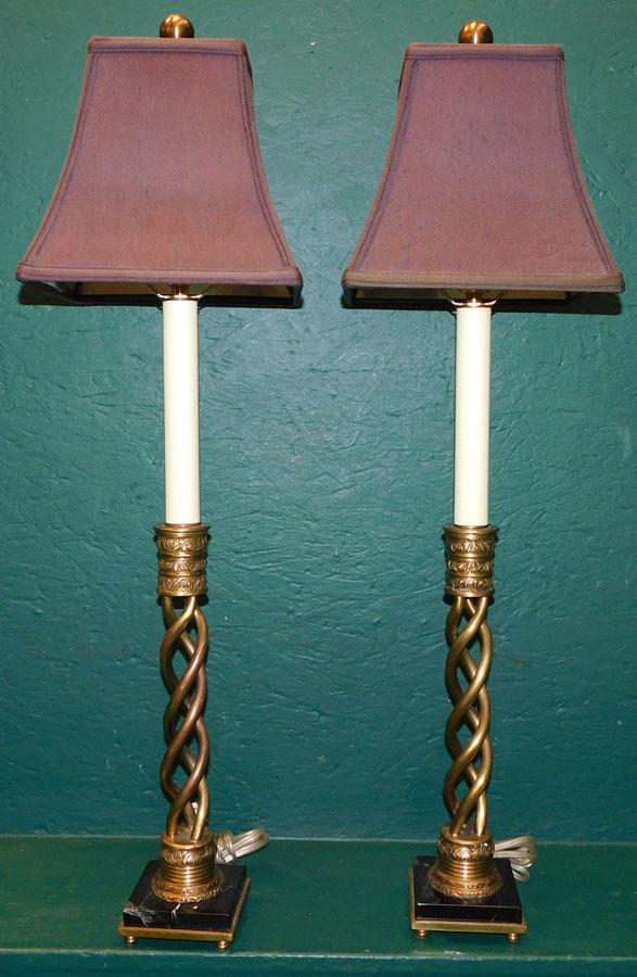 Pair Bronze Sideboard Lamps: Pair Bronze Sideboard Lamps. 33 1/2" H
