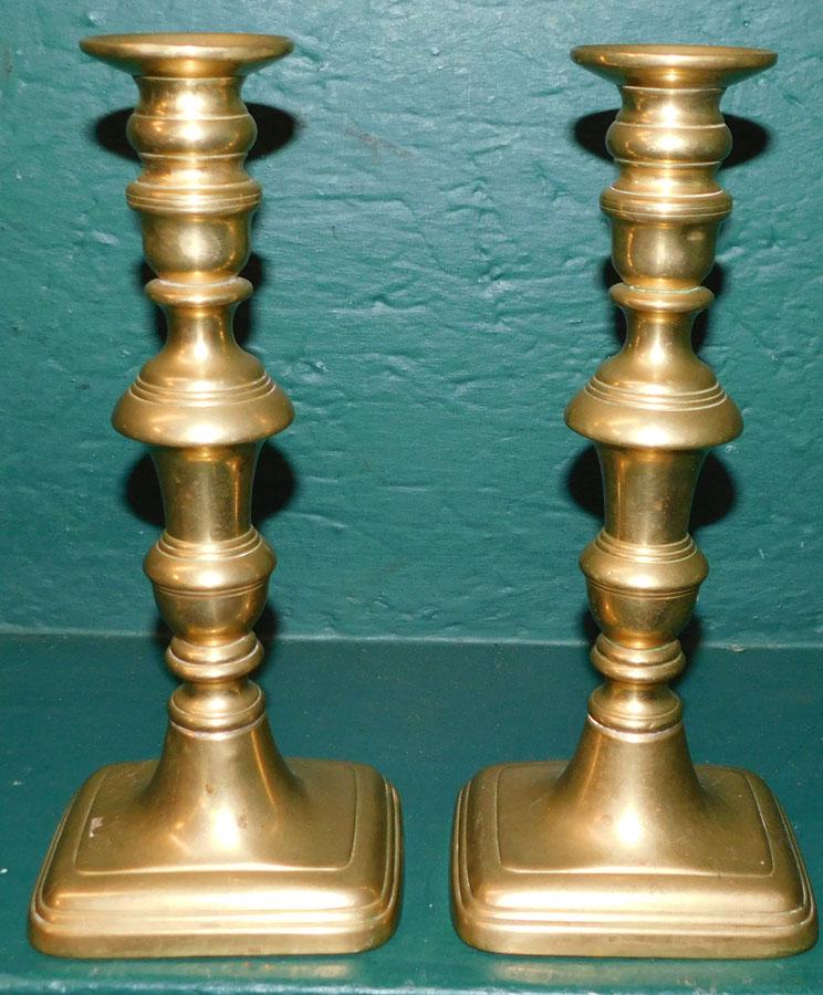 Pair Antique Brass Push Up Candlesticks (1 of 2)