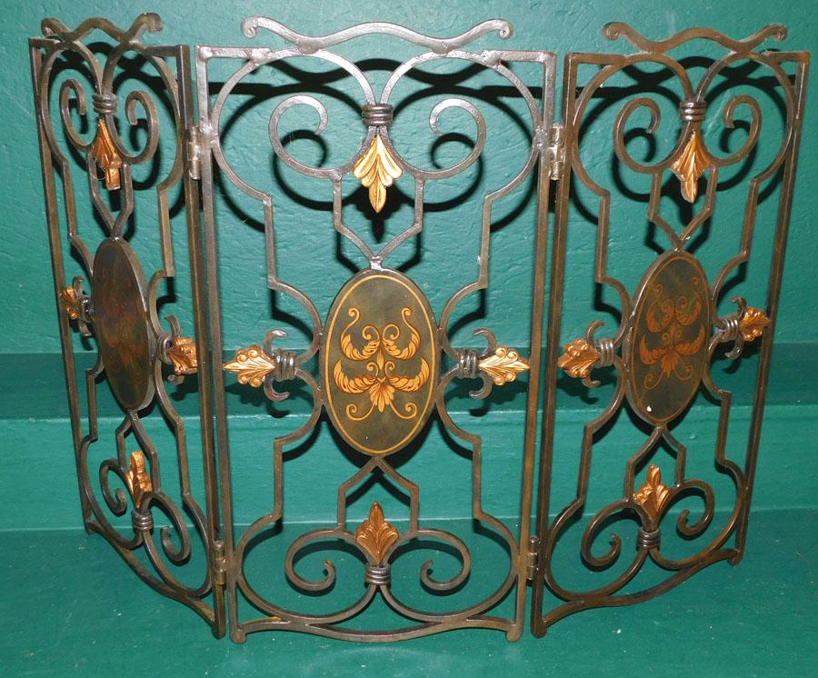 Painted Wrought Iron Folding Fire Screen (1 of 2)