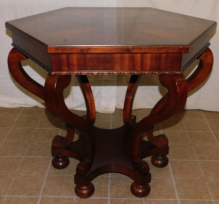 Burl Mahogany Banded Top Hexagonal Center Table (1 of 3)
