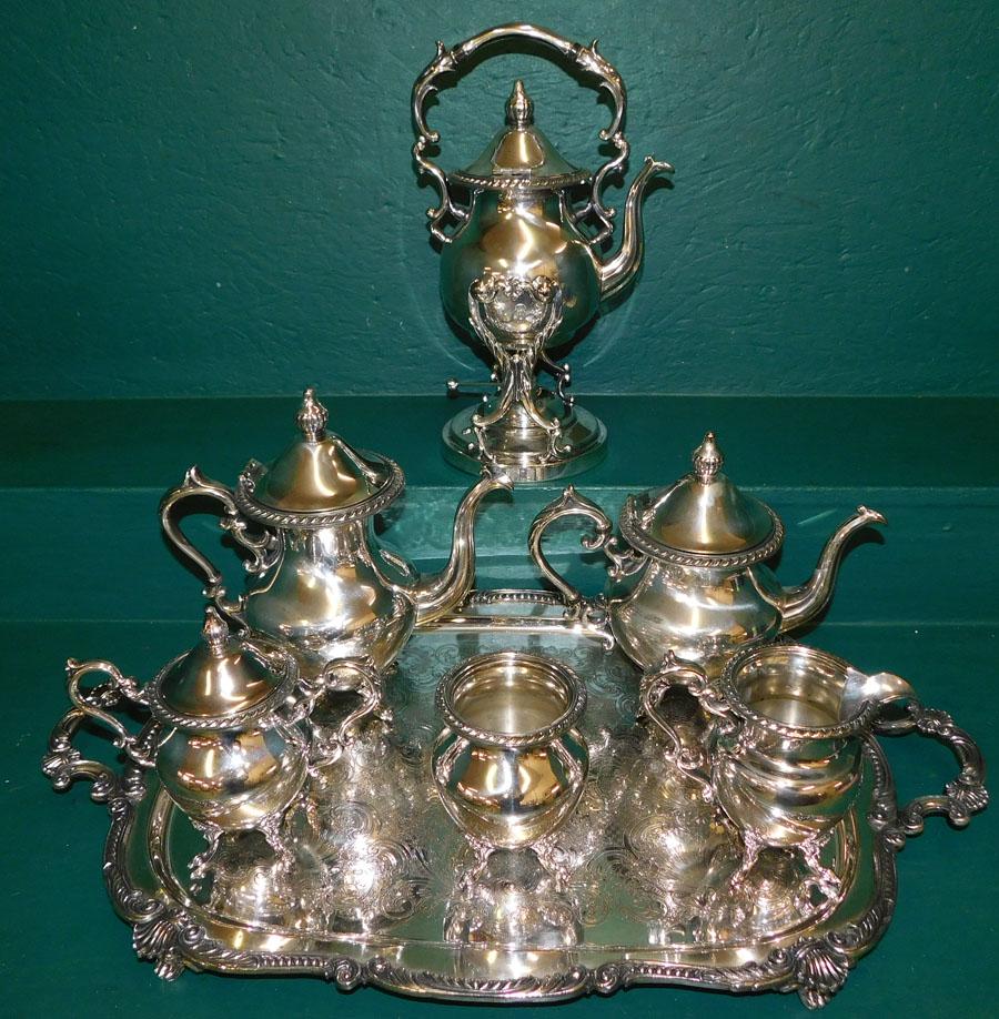 7 Pc Silver On Copper Tea Set (1 of 6)