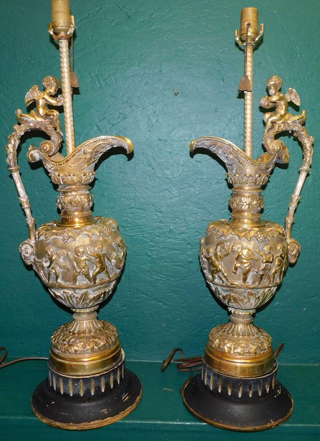 Pair Cast Bronze Neoclassical Ewer Lamps (1 of 7)