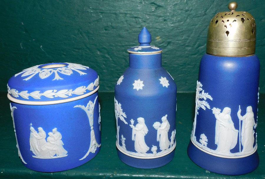 3 Pc Dark Blue Wedgwood Jasperware (1 of 4)