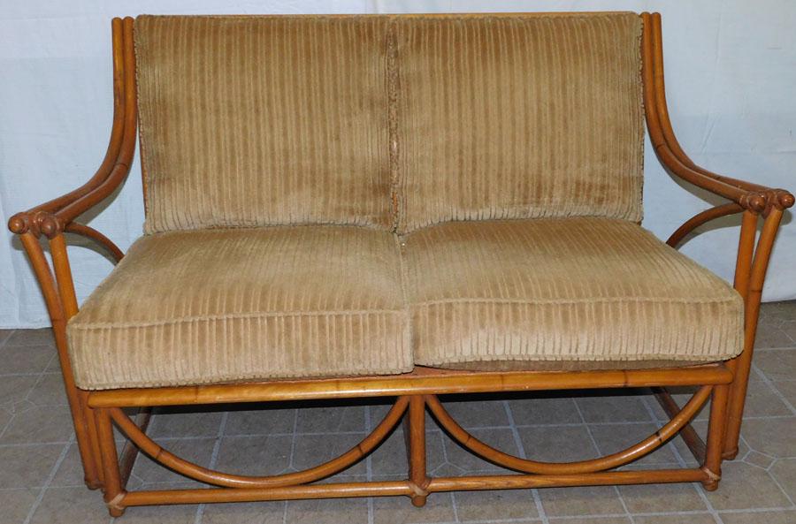 Oak Faux Bamboo Mid-Century Modern Loveseat (1 of 4)