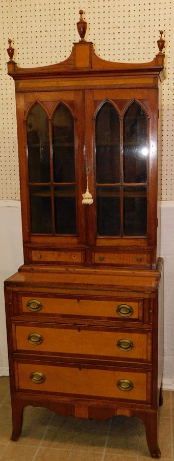19th C Mahogany Hepplewhite & Tiger Maple Diminutive Secretary (1 of 7)