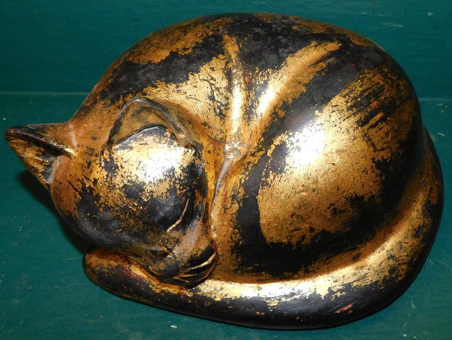 Paint Decorated Carved Wood Cat (1 of 3)