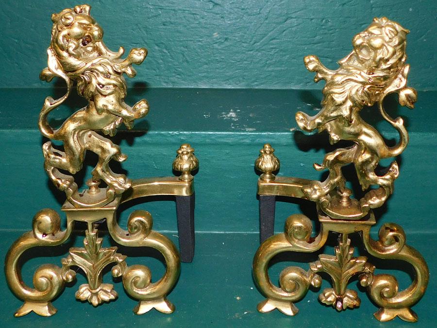 Pair Brass Lion Chenets (1 of 5)