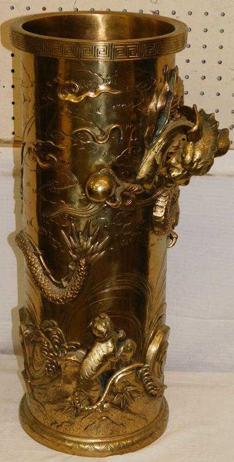 19th C Cast Bronze Oriental Umbrella Stand with 3 Dimensional Wrap Around Dragon (1 of 12)