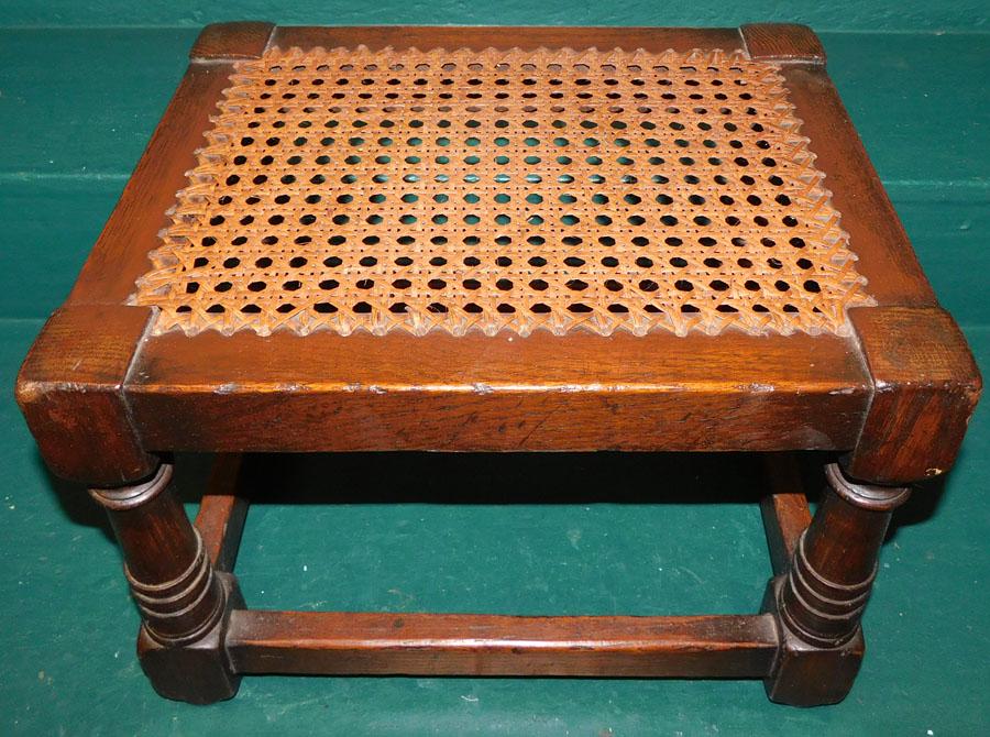19th C Oak Stretcher Base Cane Top Stool (1 of 3)