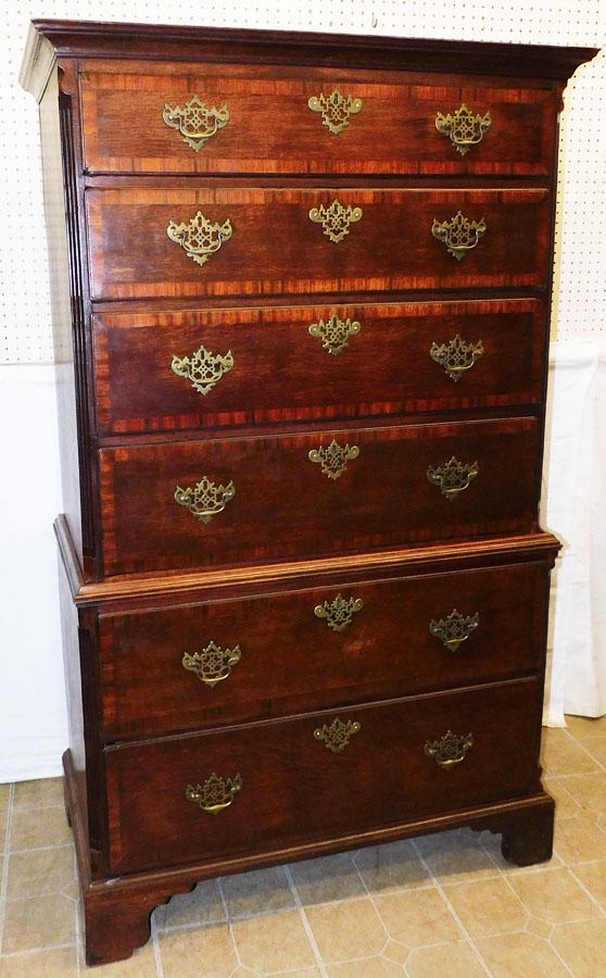 19th C Oak Chest On Chest W/ Rosewood Banding (1 of 5)