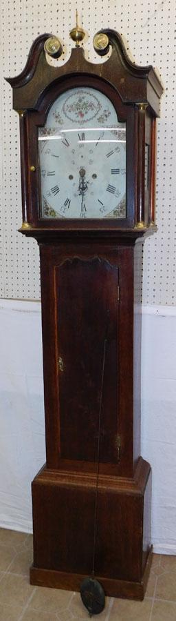 19th C Oak 8 Day Painted Dial Grandfather Clock (No Weights) (1 of 6)