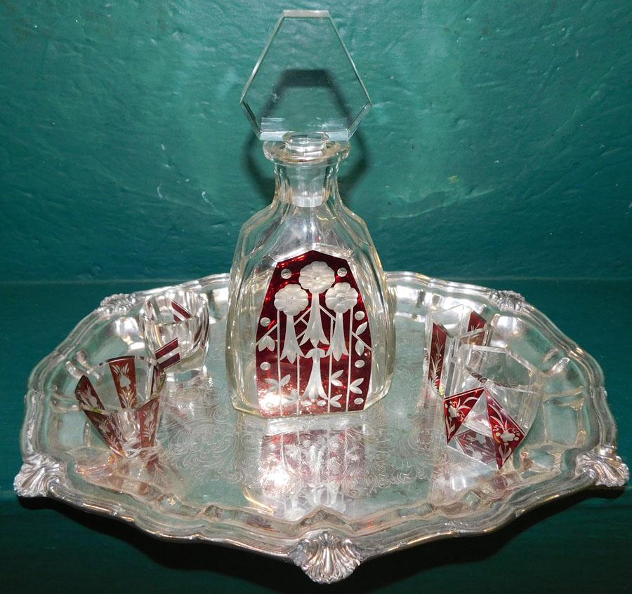 Heavy Cut To Clear Decanter W/ Shot Glasses & SP Tray (1 of 2)