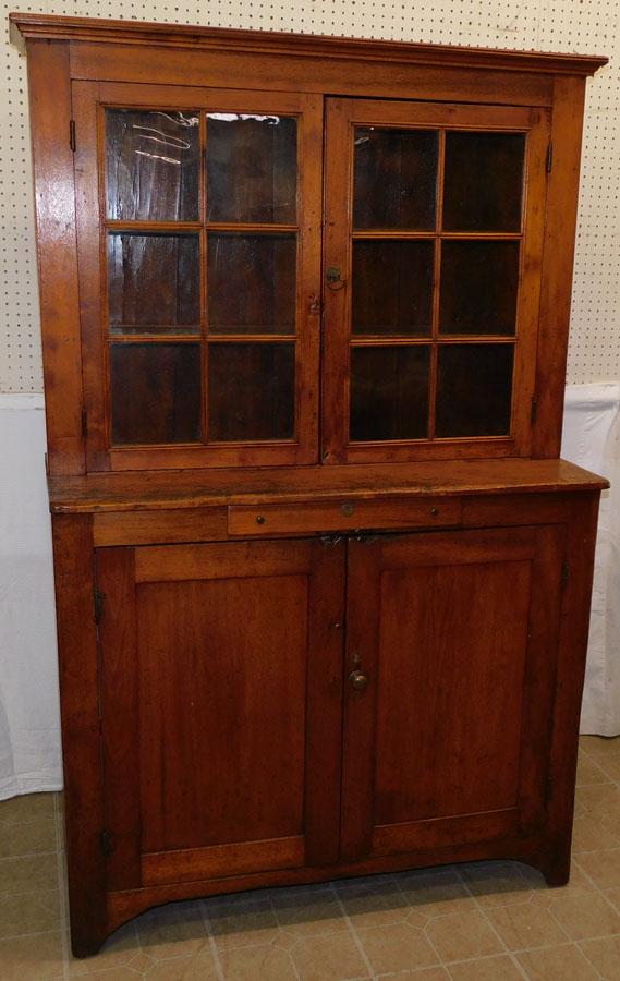 19th C Walnut Step back PA Cupboard W/ Glass Doors (1 of 8)