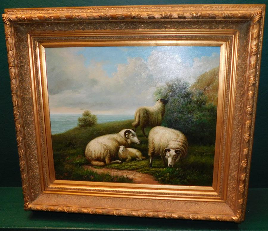 Oil on Canvas English Coastal Scene W/ Sheep (1 of 3)