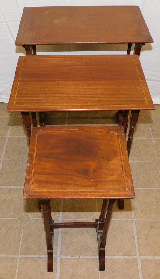 Mahogany Inlaid Nesting Tables: Mahogany Inlaid Nesting Tables. 19" W 12" D 24" H