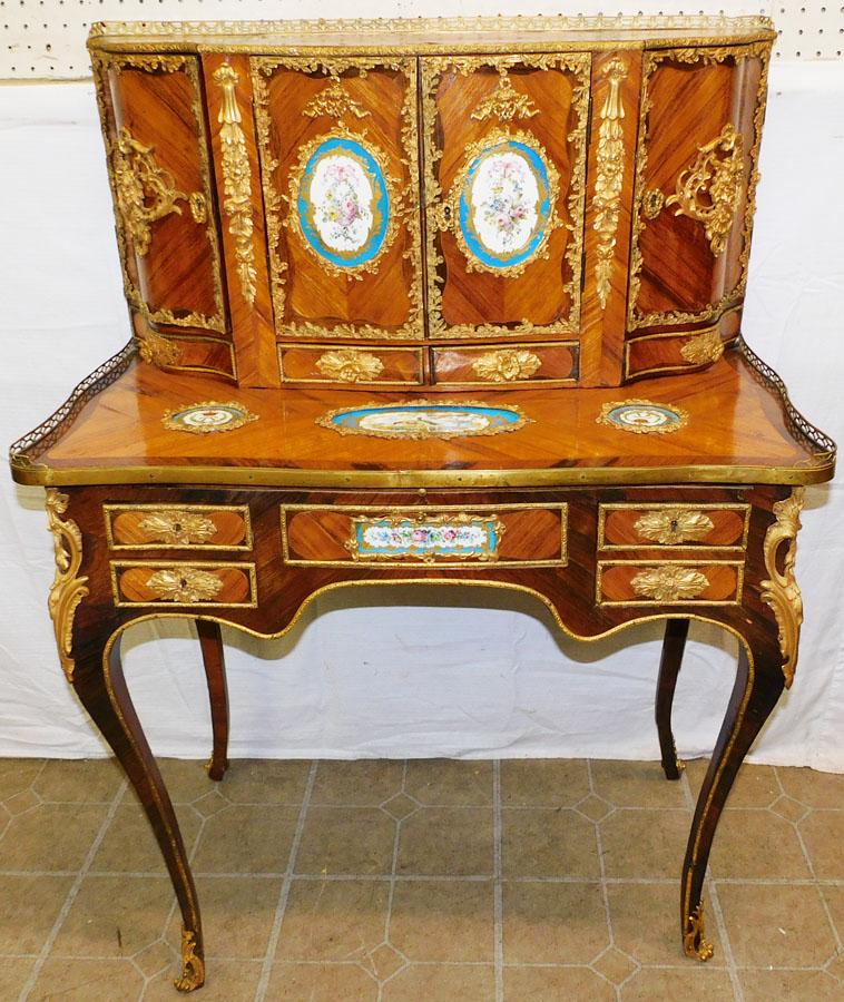 French Rosewood Inlaid Ladies Desk W/ HP Porcelain Inserts (1 of 15)