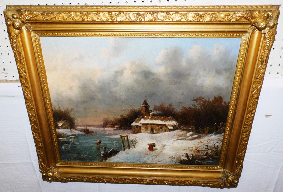 Antique Oil on Board Snow Scene - Signed (1 of 9)
