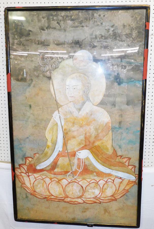 Large Framed Watercolor Of Nobleman W/ Character Marks (1 of 8)