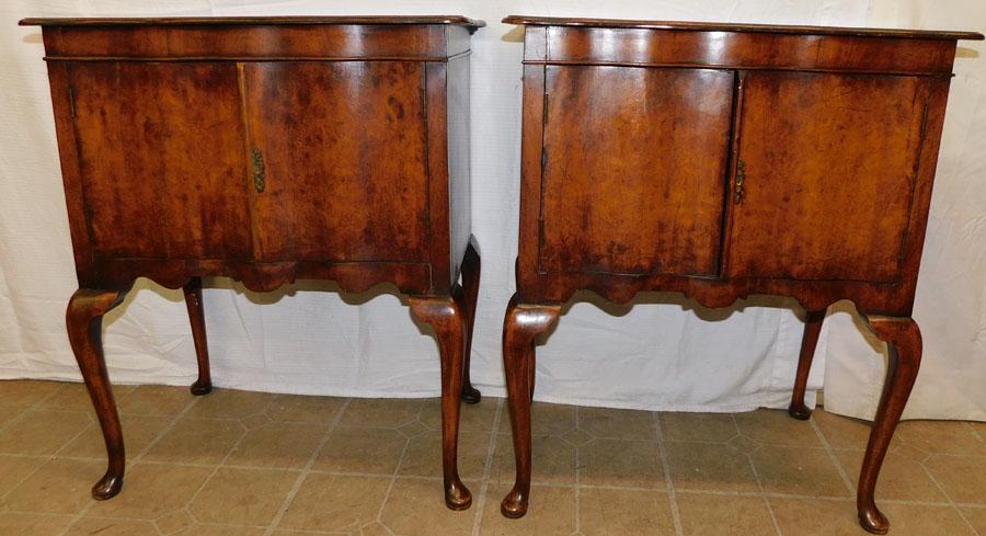 Pair 19th C Burl Walnut Queen Ann 2 Door Night Stands (1 of 7)